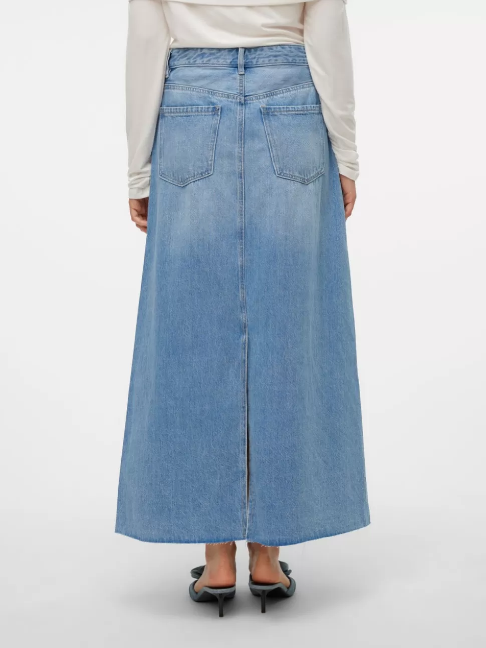 Kjolar^VERO MODA VMRIVA Hög Midja Lång Kjol Light Blue Denim