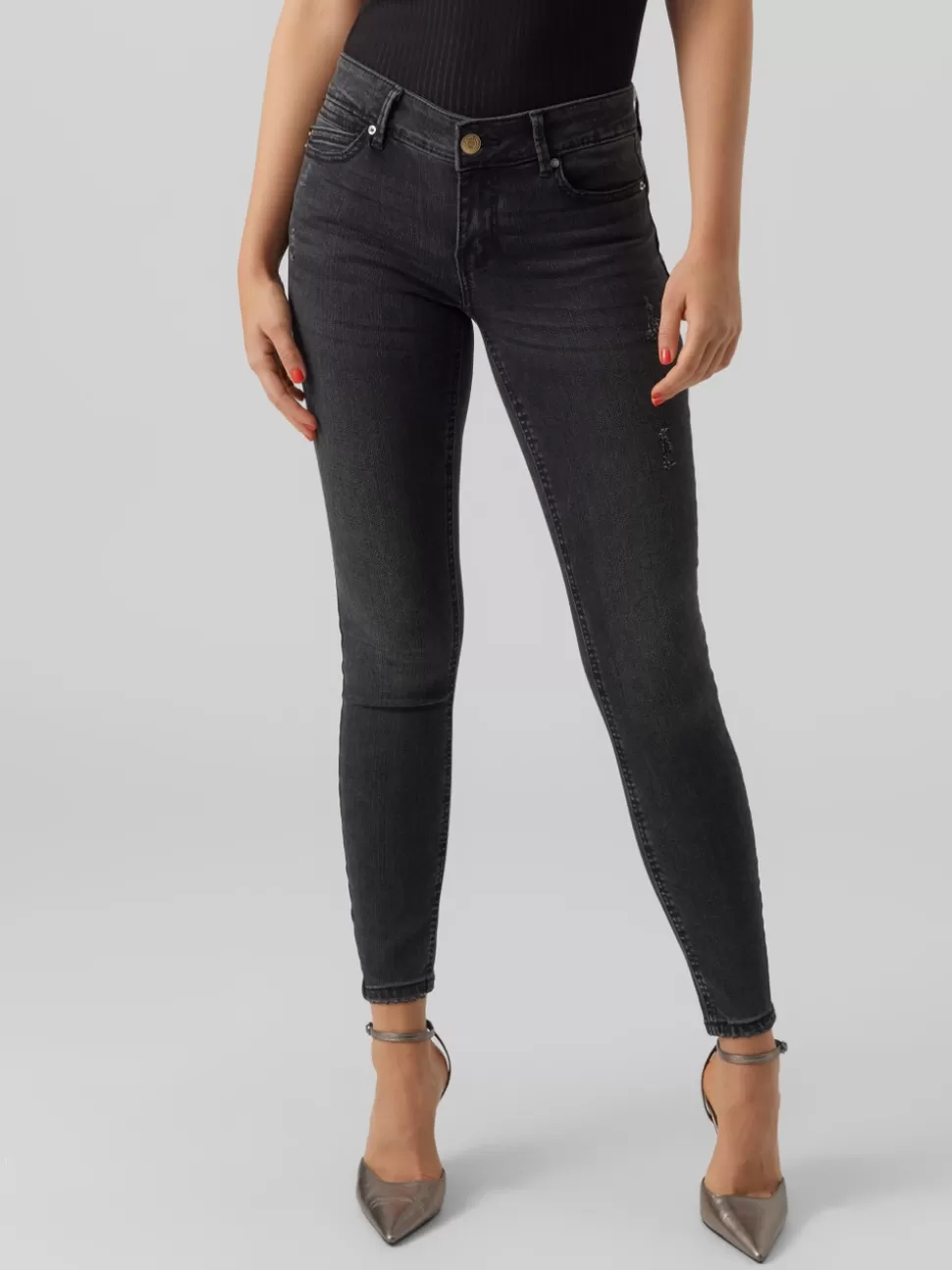 Jeans | Basics^VERO MODA VMROBYN Låg Midja Skinny Fit Jeans Black Denim