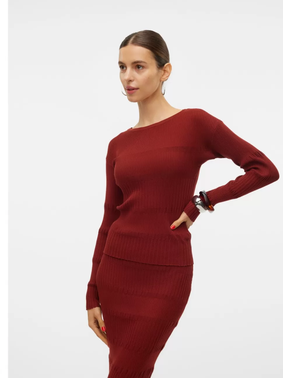 Stickat^VERO MODA VMROMANE Pullover Fired Brick