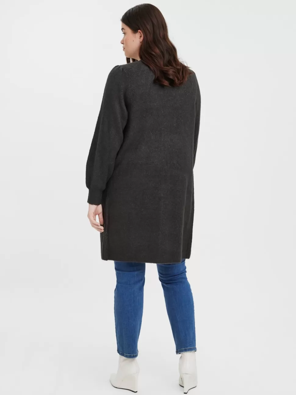 Stickat^VERO MODA VMRUBELLEFILE Stickad Kofta Dark Grey Melange