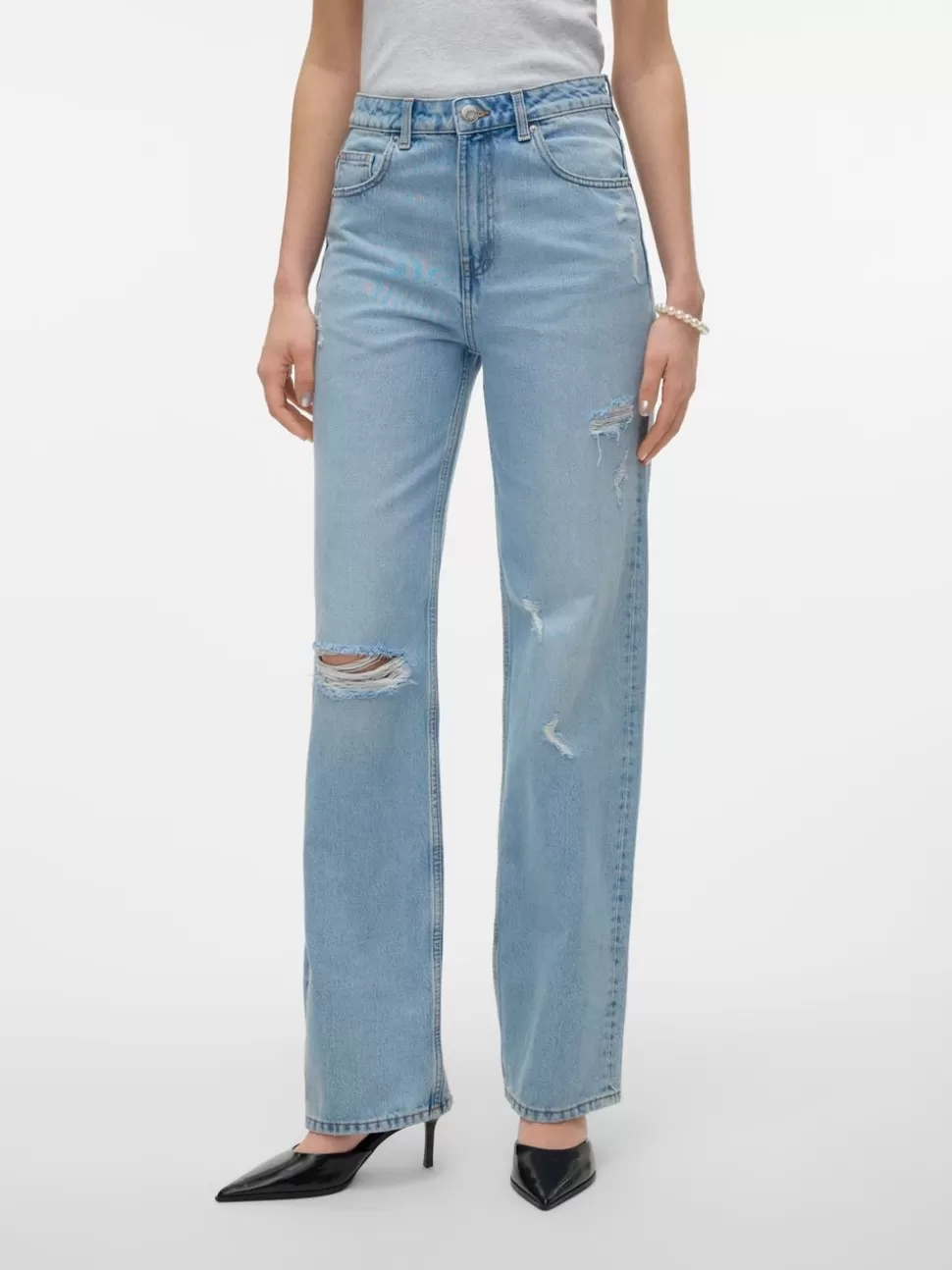 Jeans^VERO MODA VMRYLEE Hög Midja Rak Passform Jeans Light Blue Denim