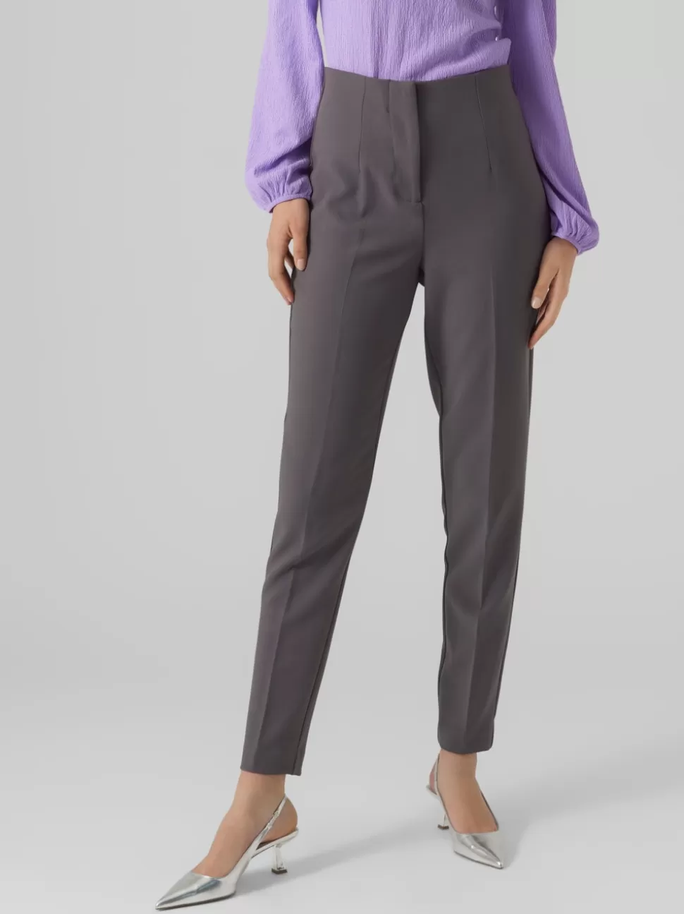 Byxor^VERO MODA VMSANDY Hög Midja Byxor Grey Pinstripe