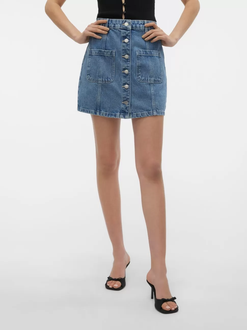 Kjolar^VERO MODA VMSASJO Medelhög Midja Kort Kjol Medium Blue Denim