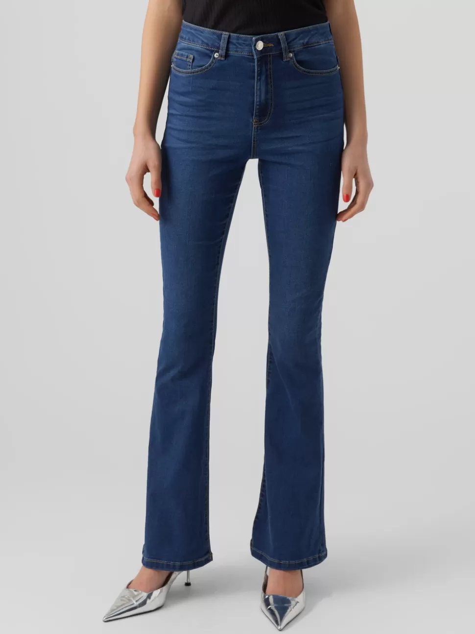 Jeans^VERO MODA VMSIGA Hög Midja Utsvängd Passform Jeans Dark Blue Denim