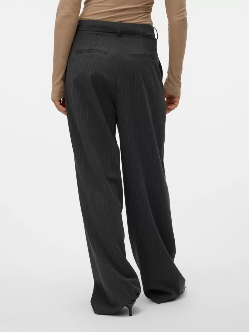Byxor^VERO MODA VMSILJE Medelhög Midja Byxor Dark Grey Melange