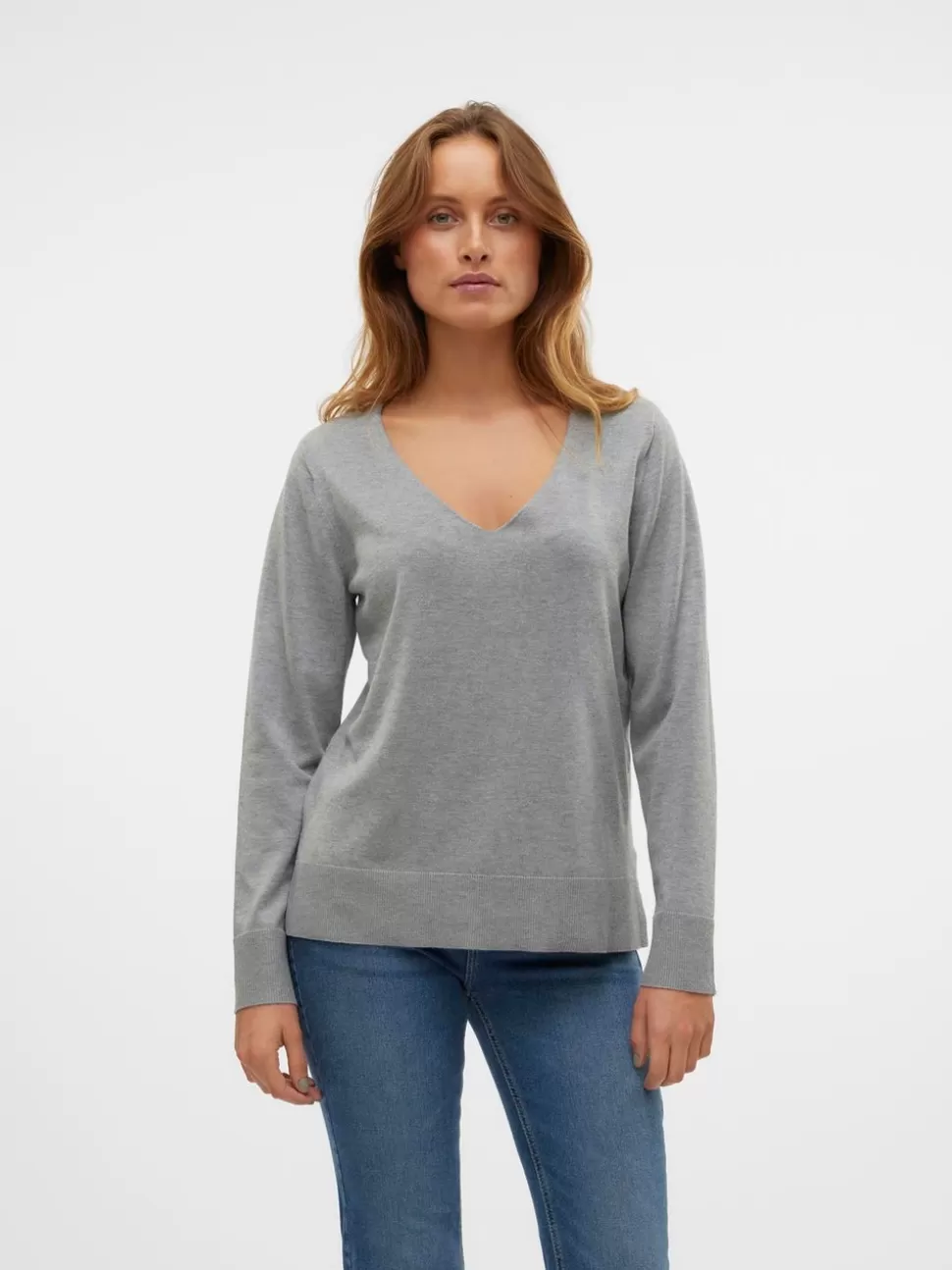 Stickat^VERO MODA VMSILJE Pullover Medium Grey Melange