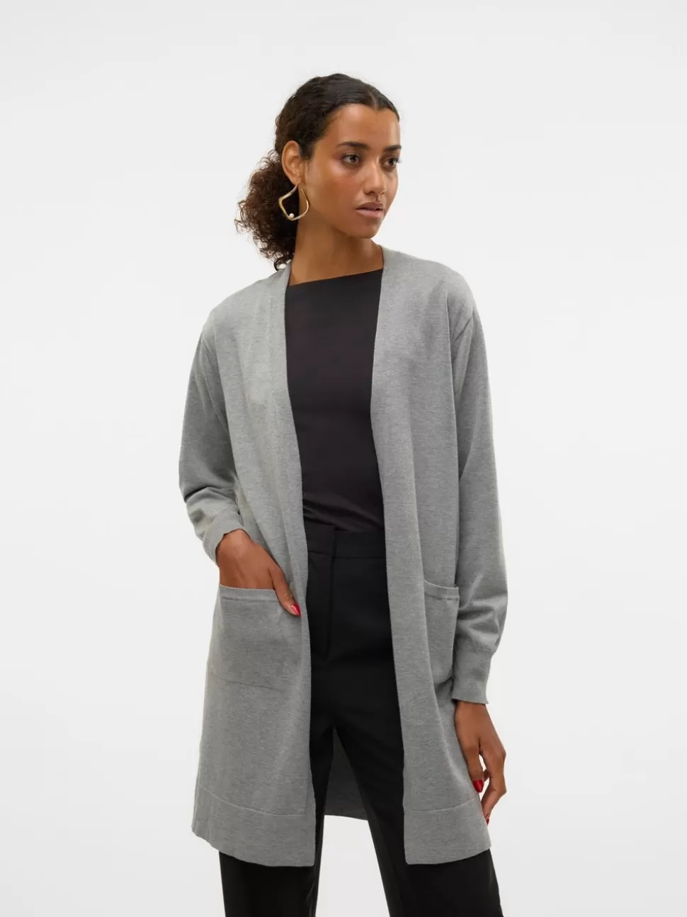 Stickat^VERO MODA VMSILJE Stickad Kofta Medium Grey Melange