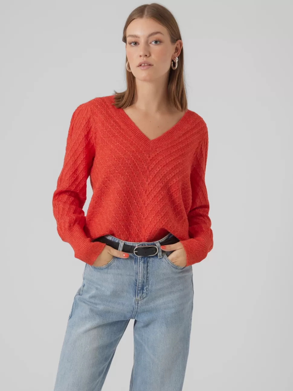 Stickat^VERO MODA VMSTINNA Pullover Tomato