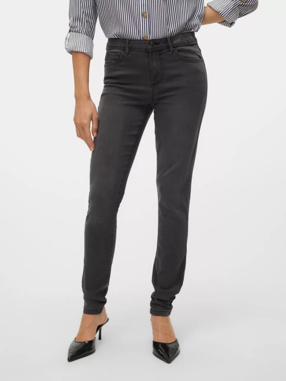 Jeans | Basics^VERO MODA VMTANYA Medelhög Midja Skinny Fit Jeans Dark Grey Denim
