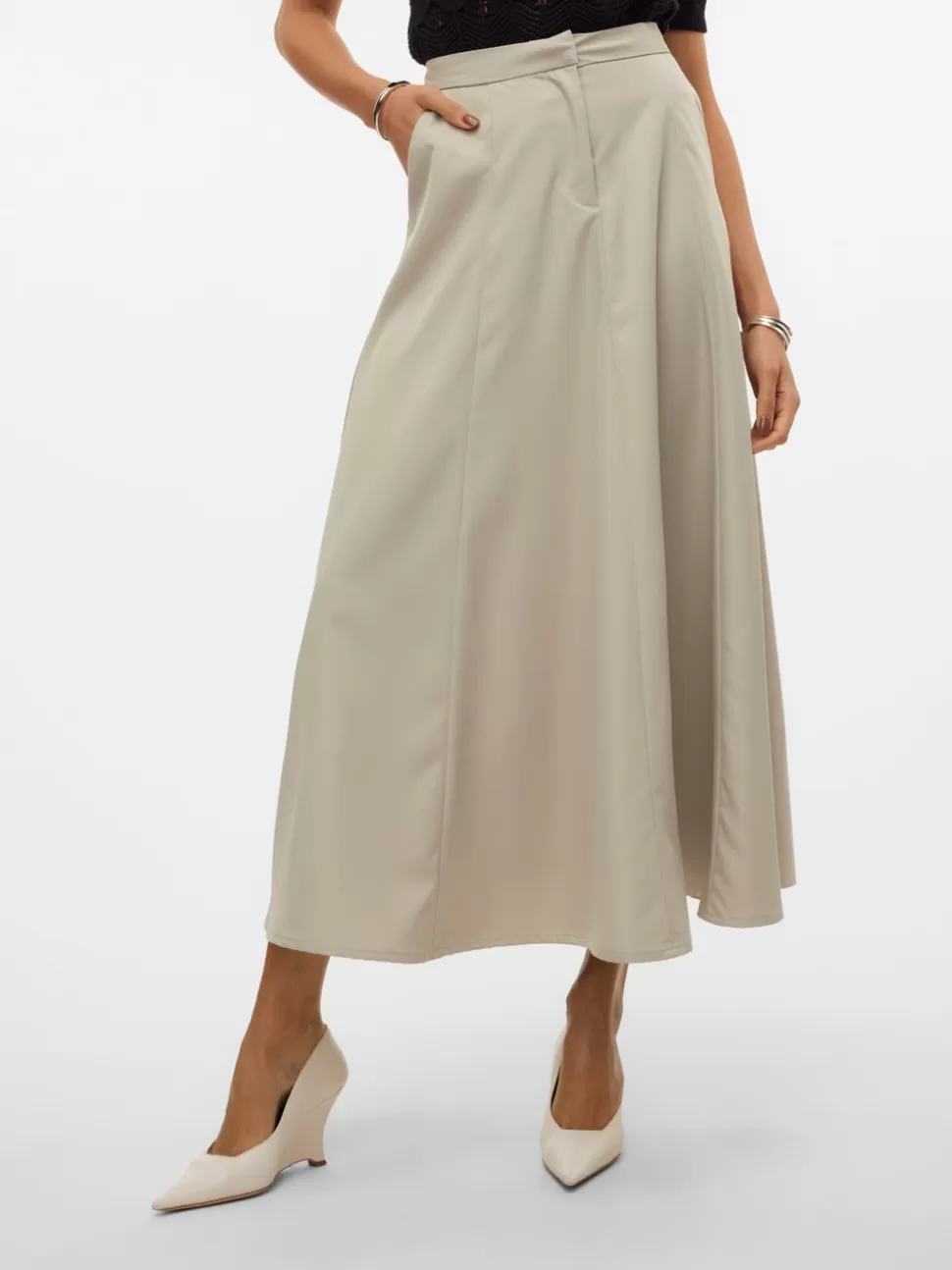 Kjolar^VERO MODA VMTARA Hög Midja Lång Kjol Abbey Stone