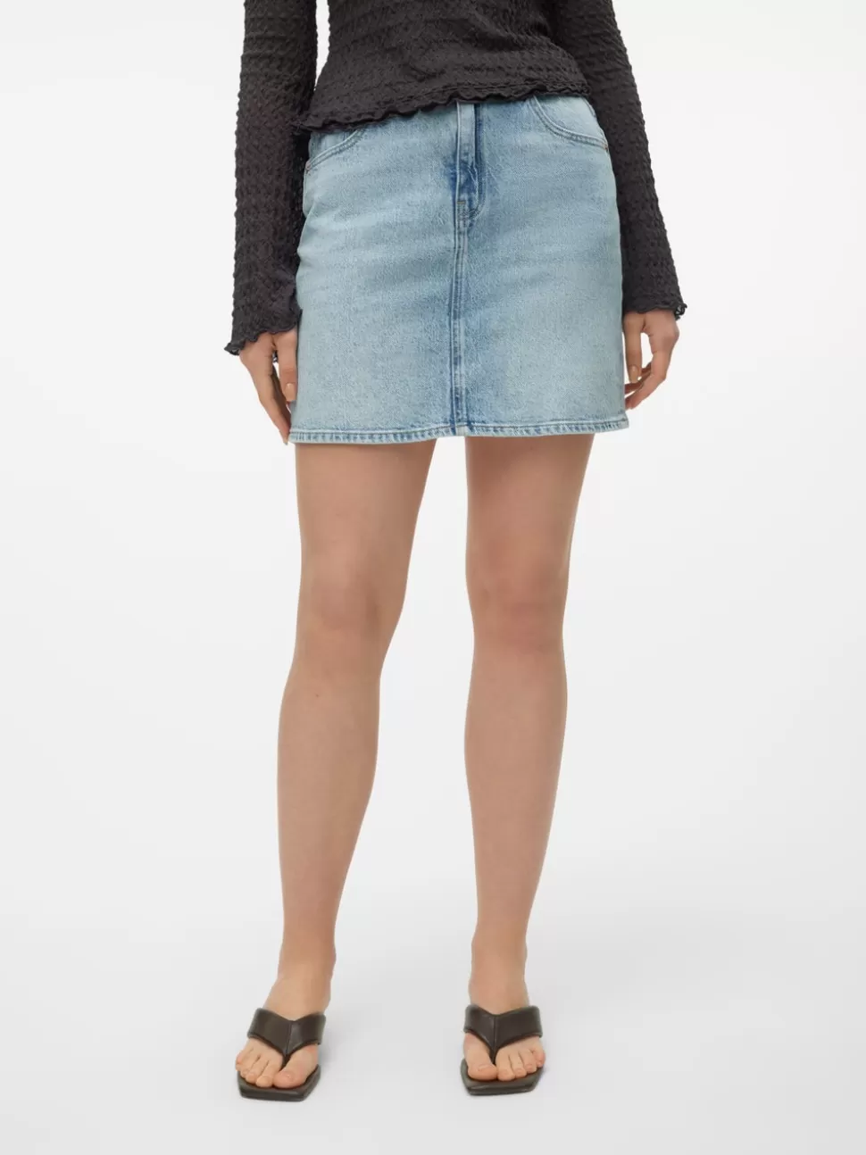 Kjolar^VERO MODA VMTESSA Hög Midja Kort Kjol Light Blue Denim