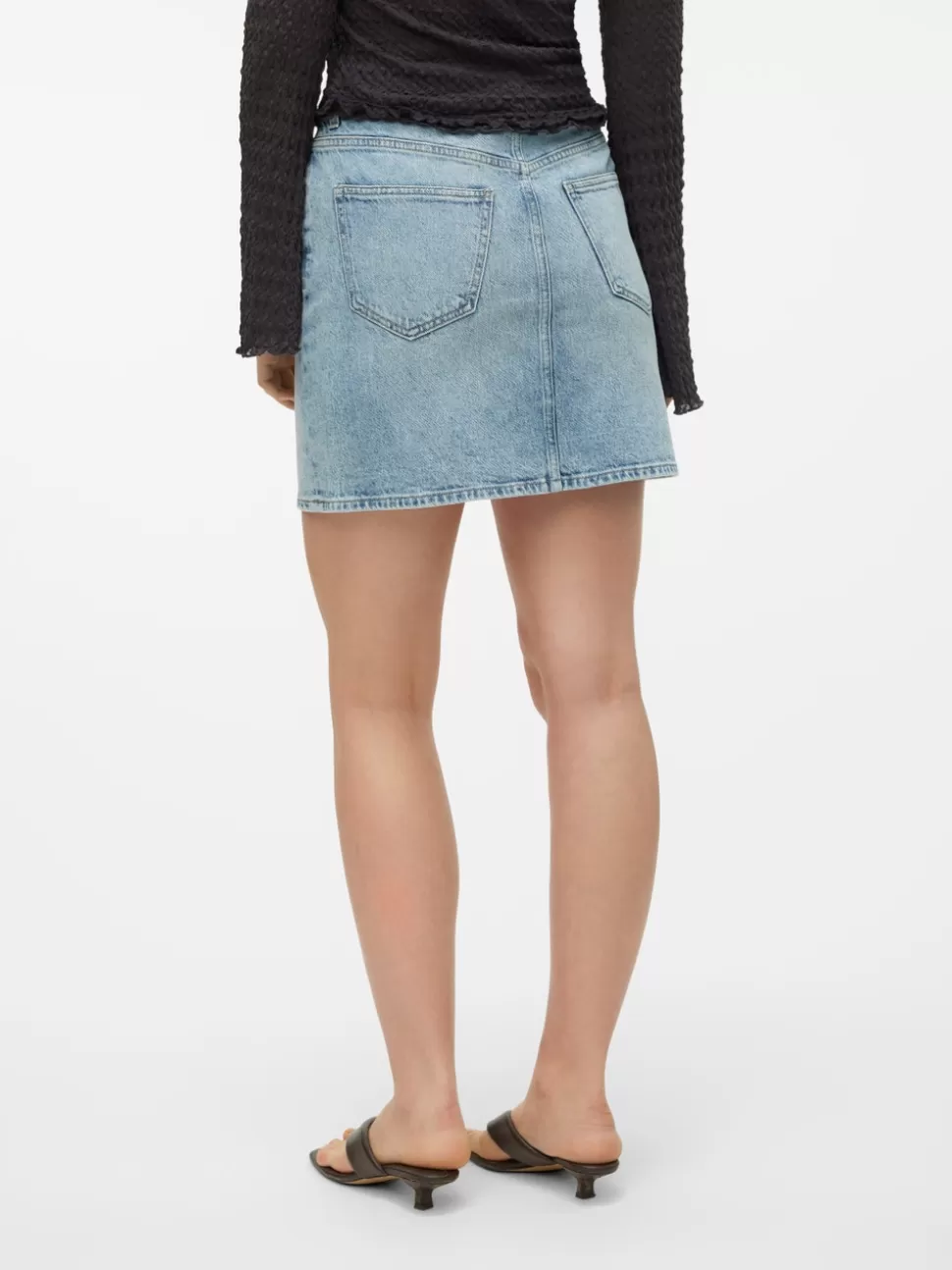 Kjolar^VERO MODA VMTESSA Hög Midja Kort Kjol Light Blue Denim