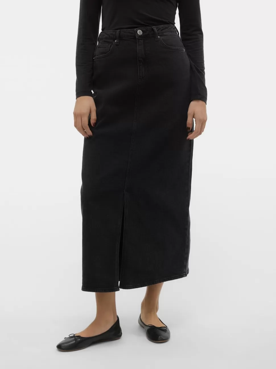 Kjolar^VERO MODA VMTESSA Hög Midja Lång Kjol Black Denim