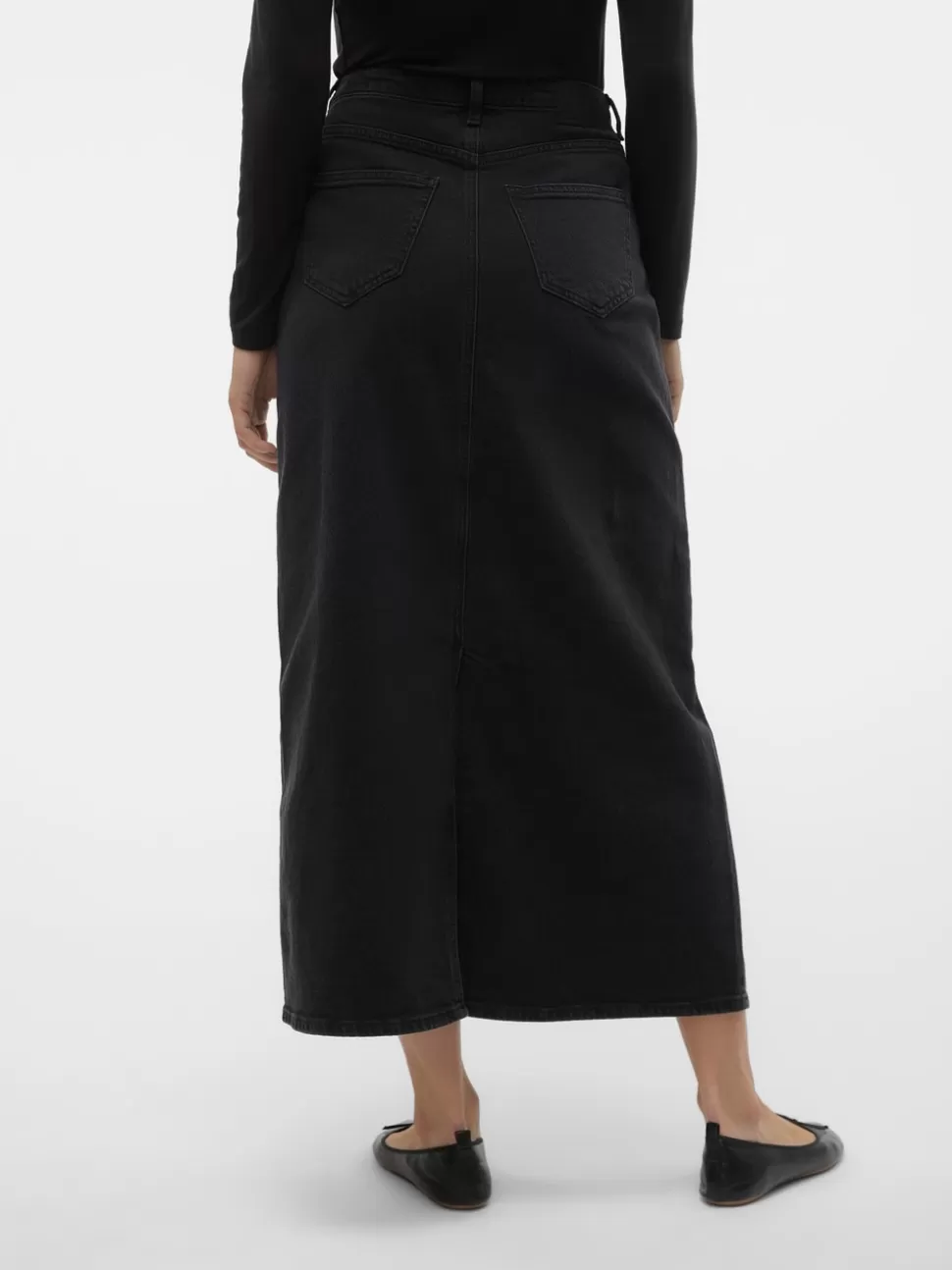 Kjolar^VERO MODA VMTESSA Hög Midja Lång Kjol Black Denim
