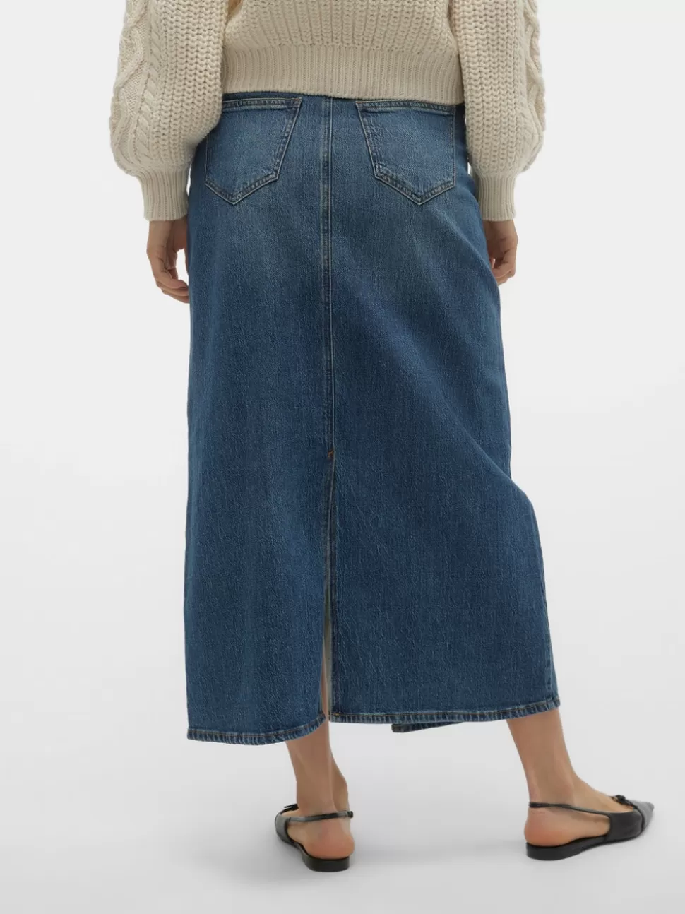 Kjolar^VERO MODA VMTESSA Hög Midja Lång Kjol Medium Blue Denim