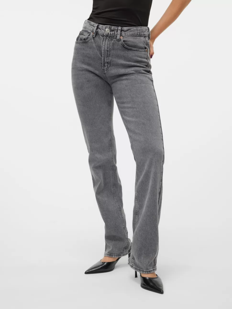 Jeans^VERO MODA VMTESSA Hög Midja Rak Passform Jeans Medium Grey Denim