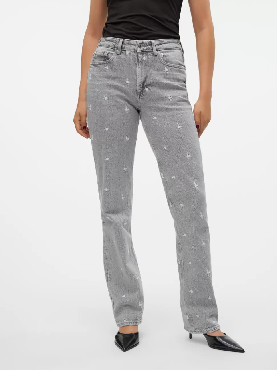 Jeans^VERO MODA VMTESSA Hög Midja Rak Passform Jeans Medium Grey Denim