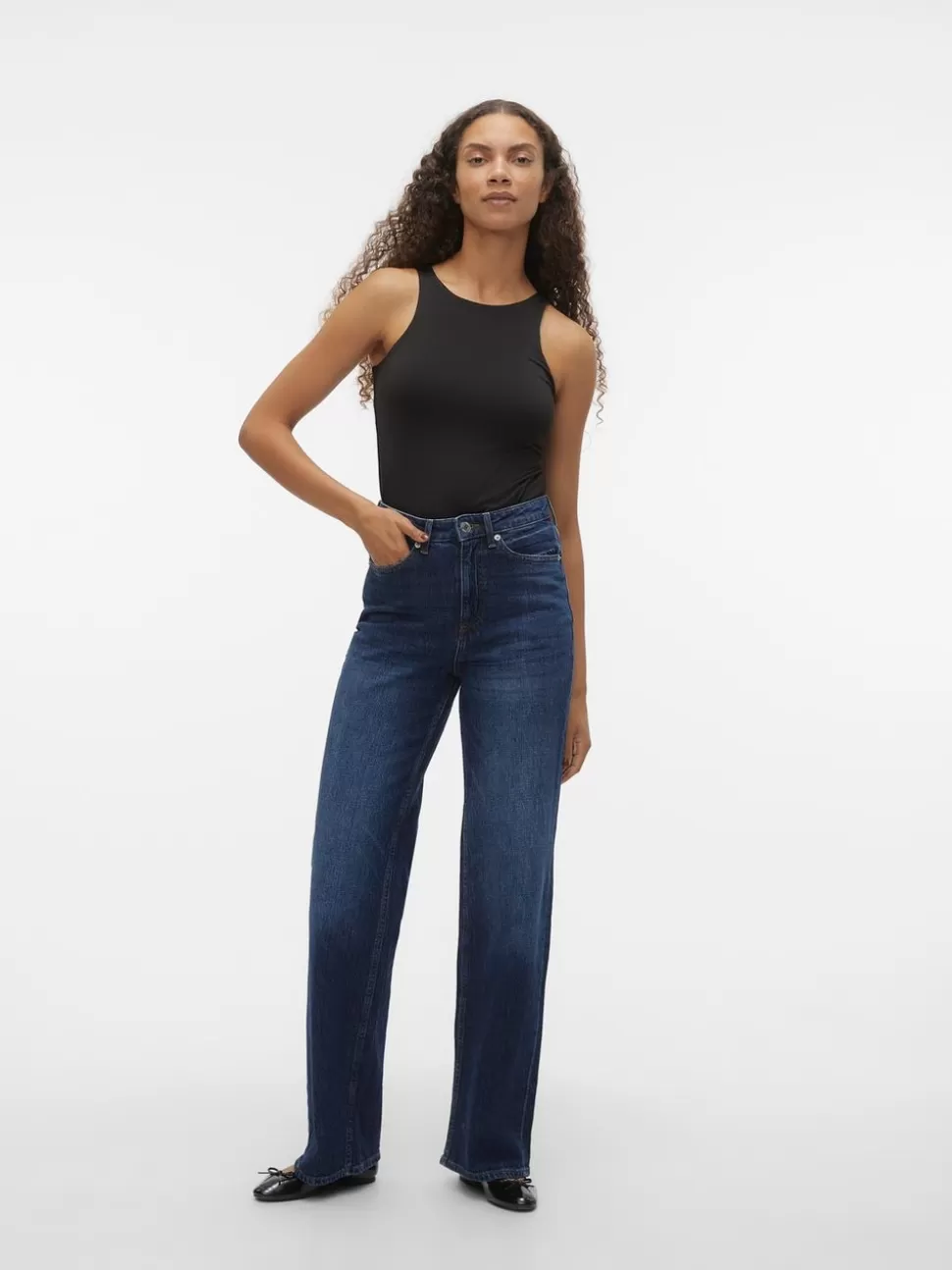 Jeans | Basics^VERO MODA VMTESSA Hög Midja Vid Passform Jeans Dark Blue Denim