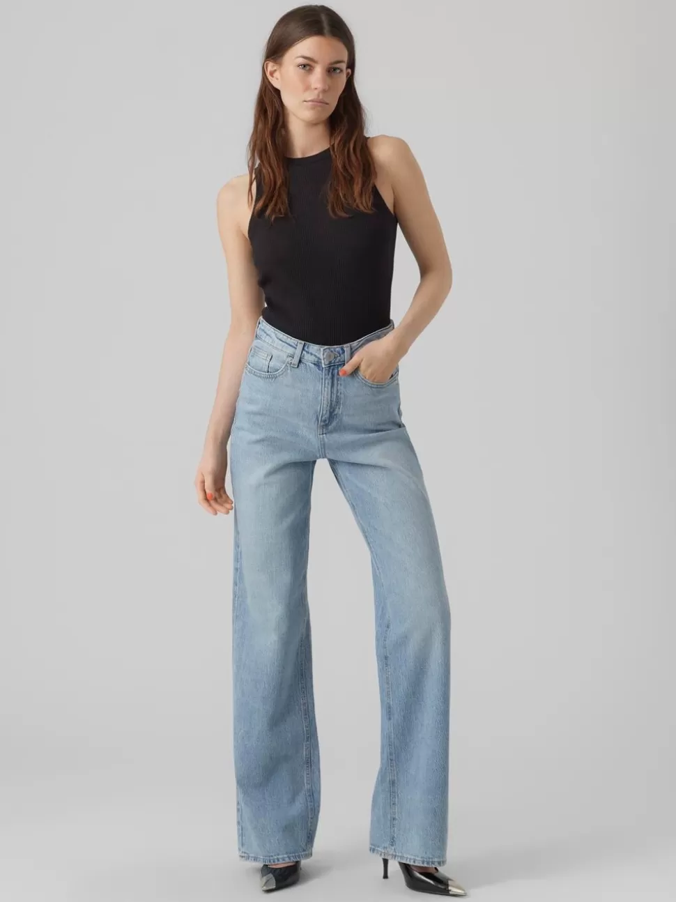Jeans | Basics^VERO MODA VMTESSA Hög Midja Vid Passform Jeans Light Blue Denim