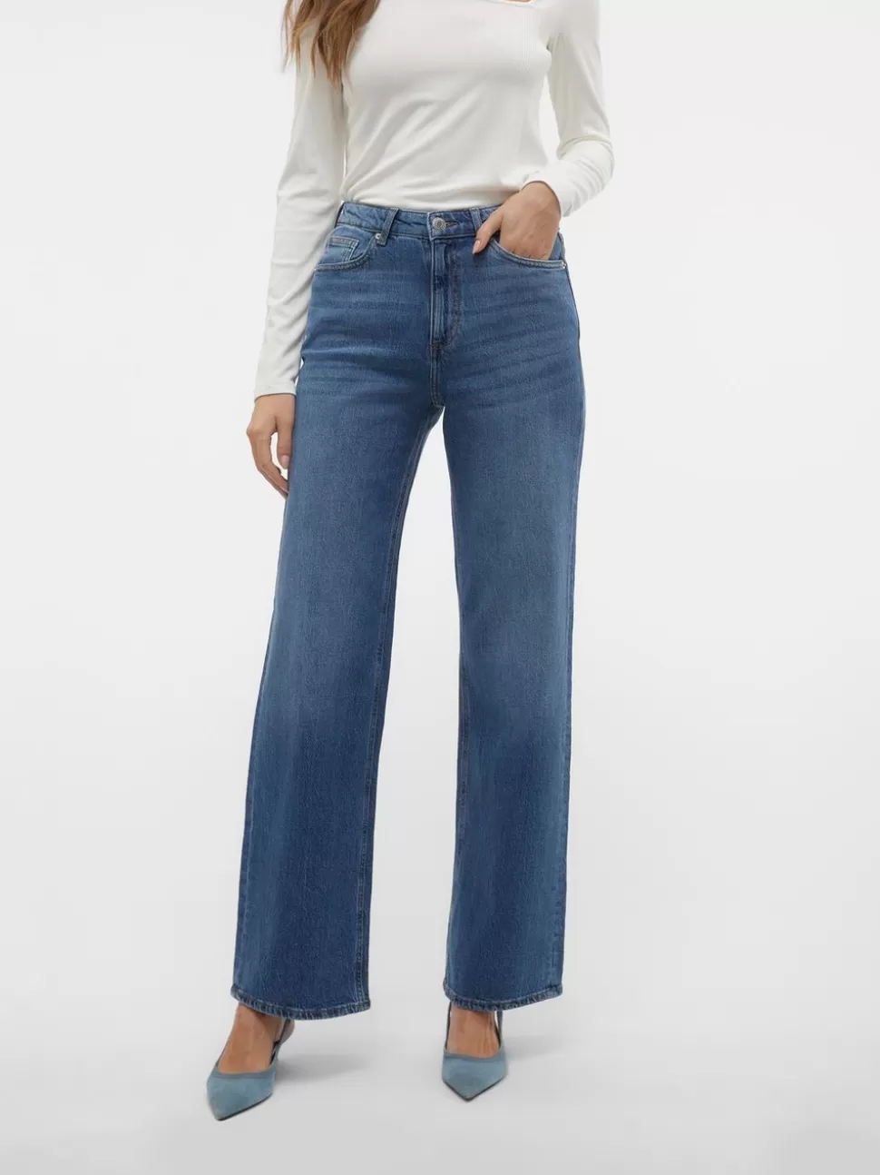 Jeans^VERO MODA VMTESSA Hög Midja Vid Passform Jeans Medium Blue Denim