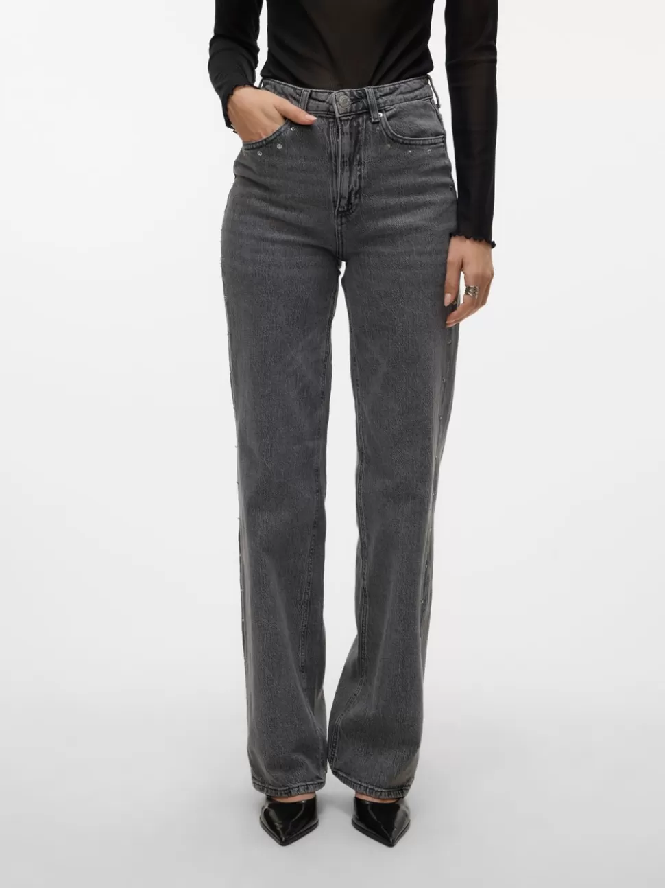 Jeans^VERO MODA VMTESSA Hög Midja Vida Ben Jeans Medium Grey Denim