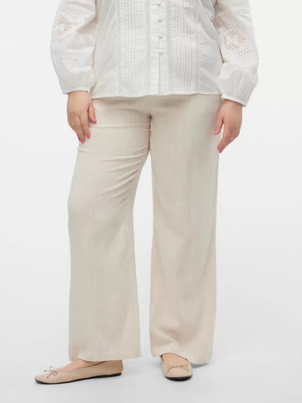 Byxor^VERO MODA VMTIRAVER Medelhög Midja Byxor Oatmeal