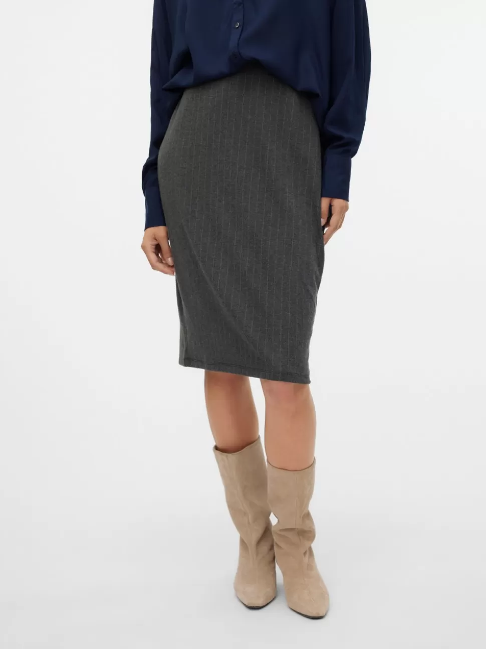 Kjolar^VERO MODA VMTORINO Medelhög Midja Midikjol Dark Grey Melange
