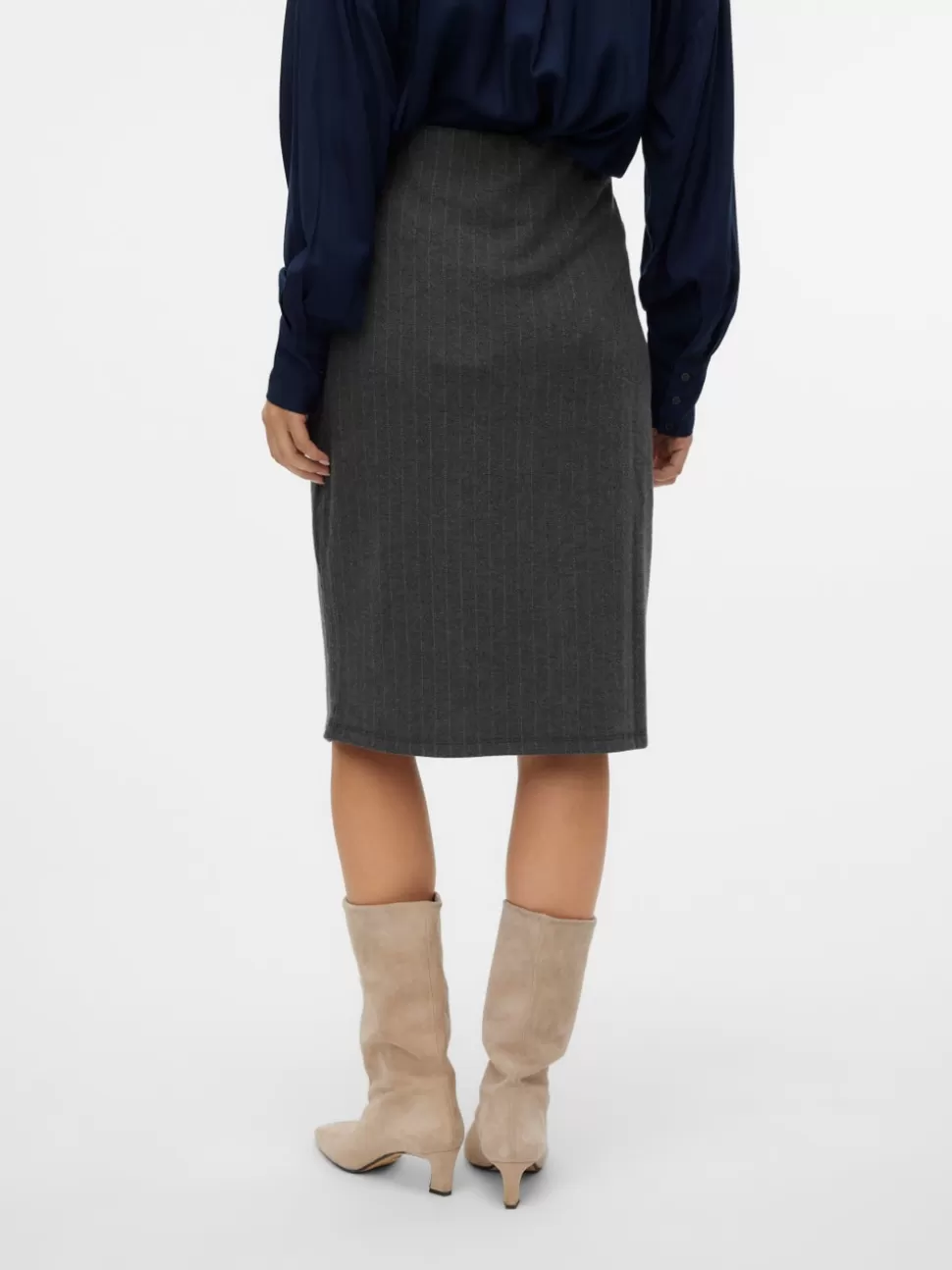 Kjolar^VERO MODA VMTORINO Medelhög Midja Midikjol Dark Grey Melange