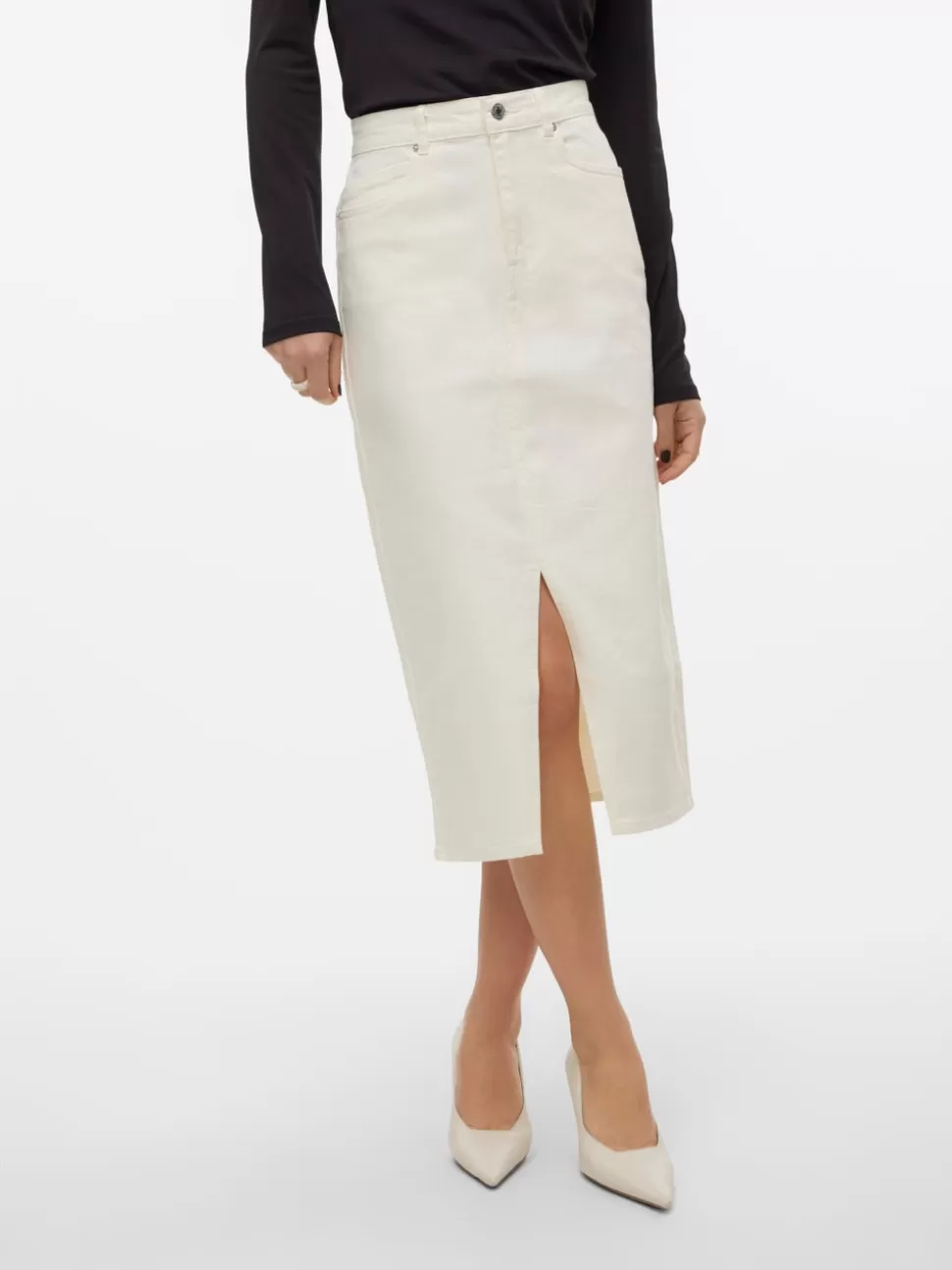 Kjolar | Basics^VERO MODA VMVERI Hög Midja Midikjol Cloud Dancer