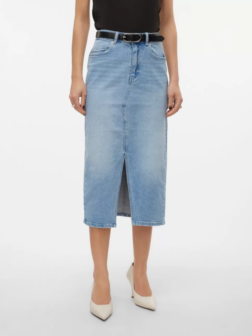 Kjolar | Basics^VERO MODA VMVERI Hög Midja Midikjol Light Blue Denim