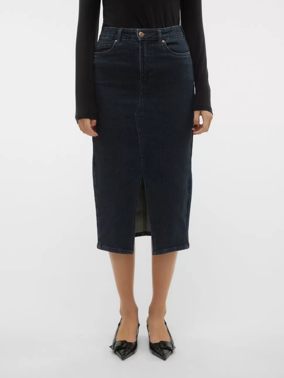 Kjolar | Basics^VERO MODA VMVERI Hög Midja Midikjol Dark Blue Denim