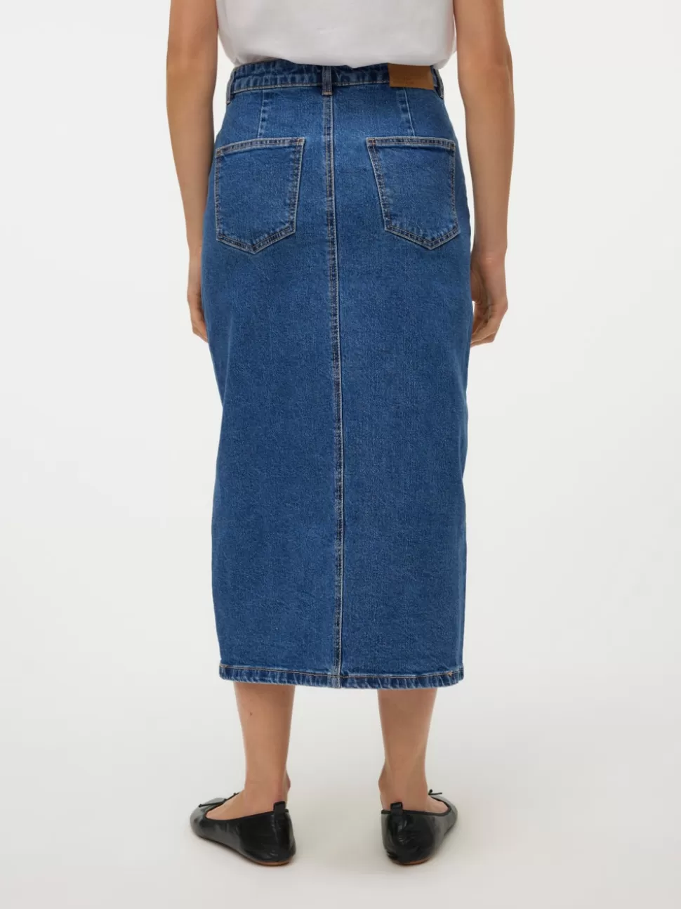 Kjolar | Basics^VERO MODA VMVERI Hög Midja Midikjol Medium Blue Denim