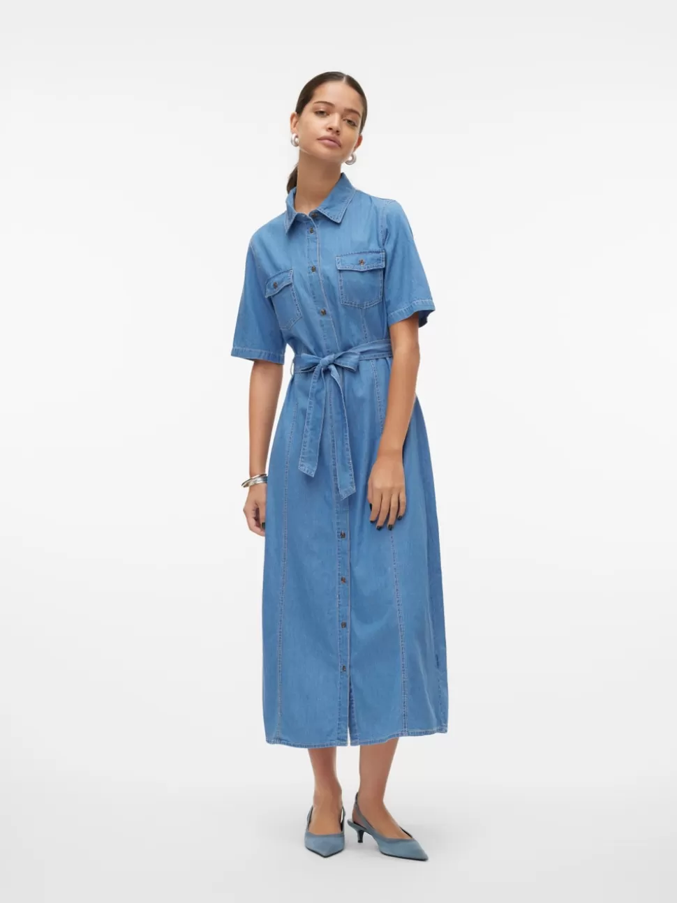 Klänningar^VERO MODA VMVIO Lång Klänning Medium Blue Denim
