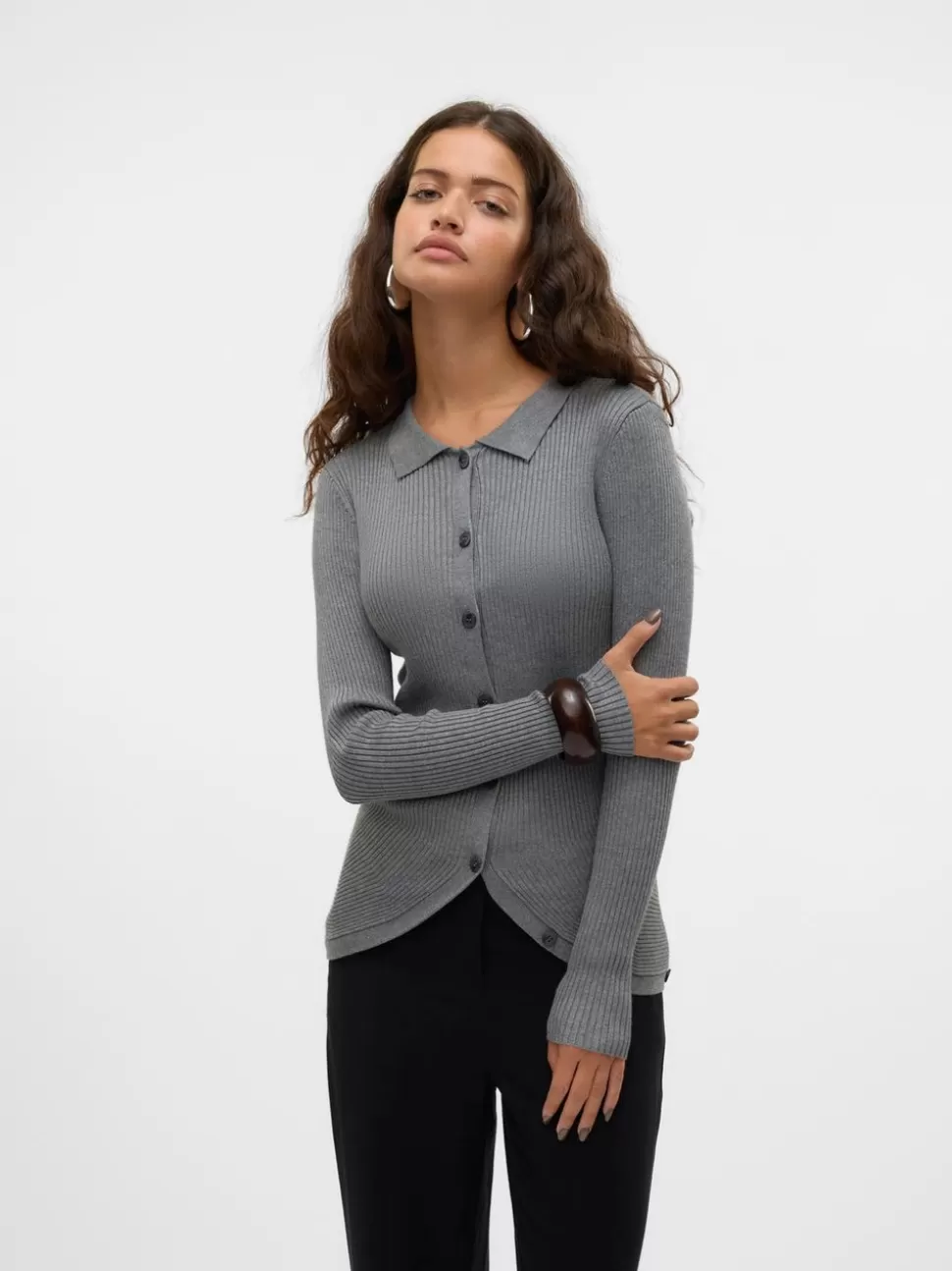Stickat^VERO MODA VMWILLOW Stickad Kofta Medium Grey Melange