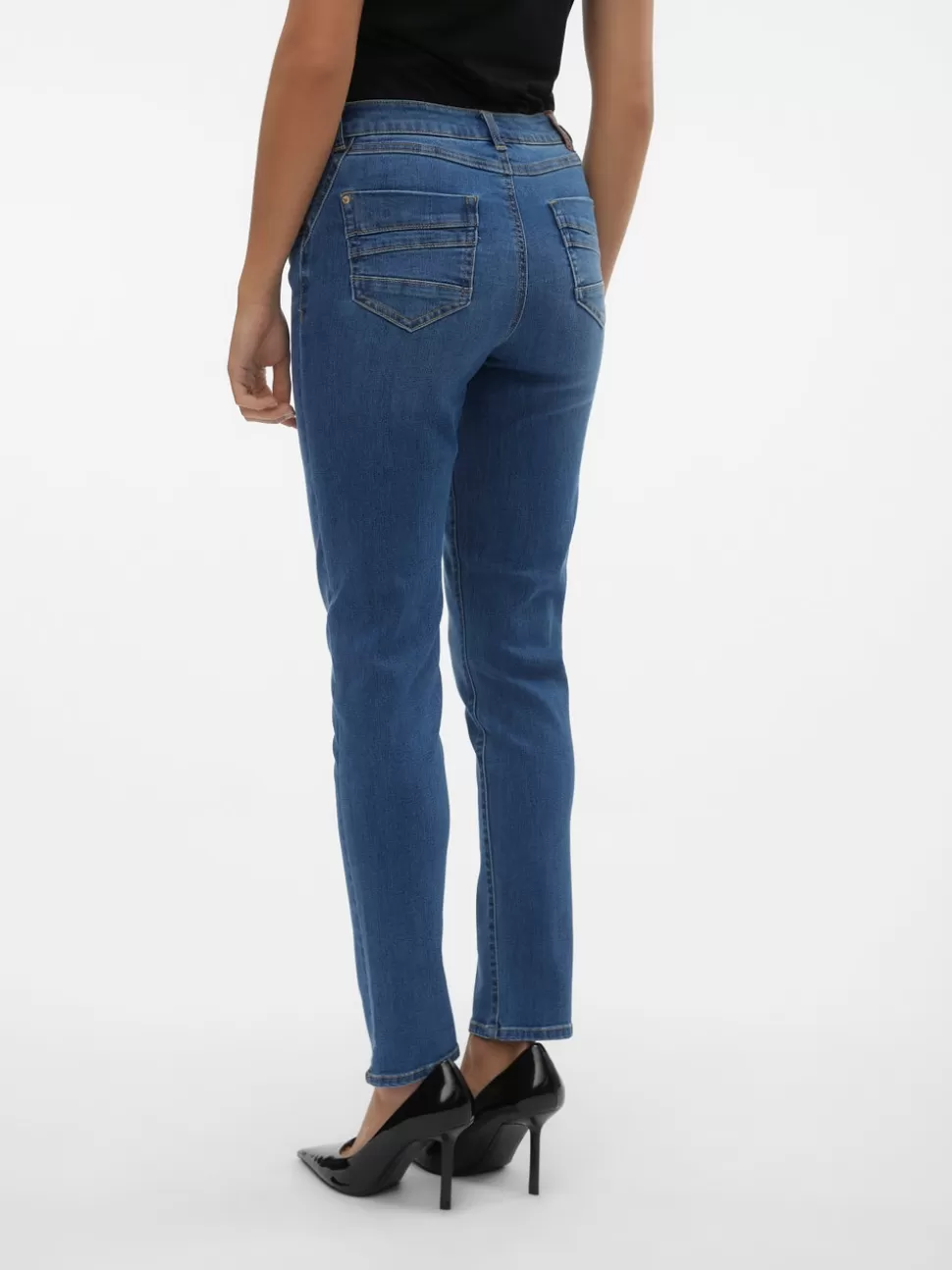 Jeans^VERO MODA VMYOURS Medelhög Midja Avsmalnande Passform Jeans Dark Blue Denim