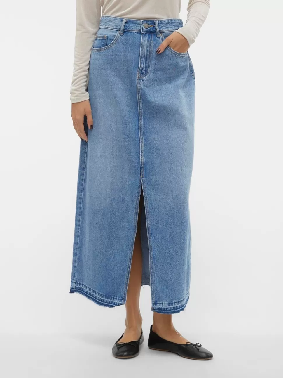 Kjolar^VERO MODA VMZAYLA Hög Midja Lång Kjol Medium Blue Denim